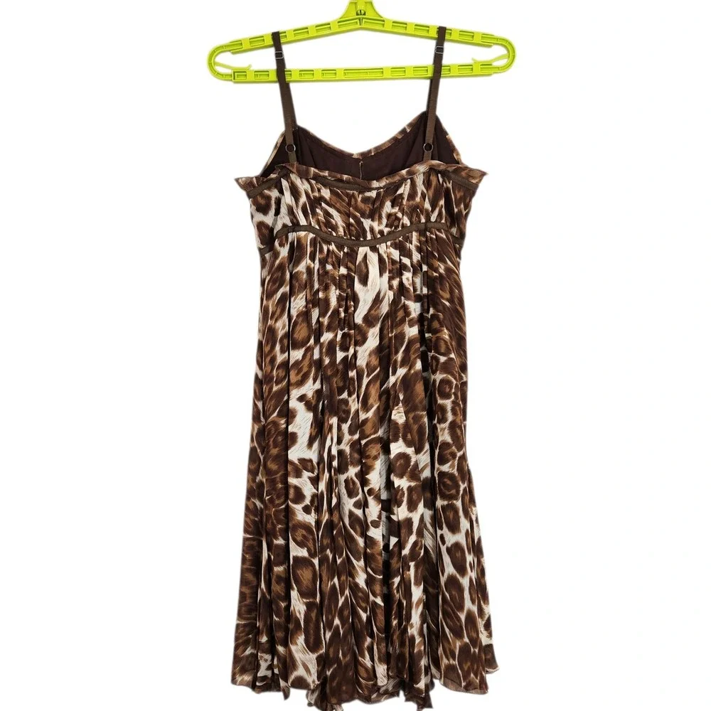Vintage Y2K I.N.C. Size 4P Small 100% Silk Babydoll Midi Brown Animal Print Bows